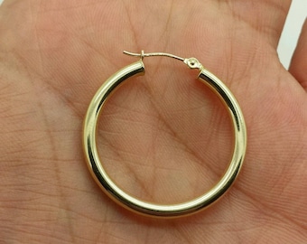 10k Yellow Gold High Polish Tube Hoop Earrings 3mm x 30mm Sale