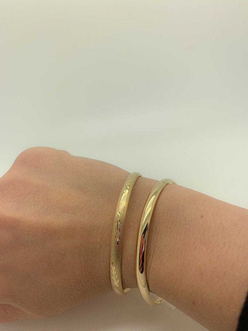10k Yellow Gold Hollow Bangle Bracelet Diamond Cut - Etsy
