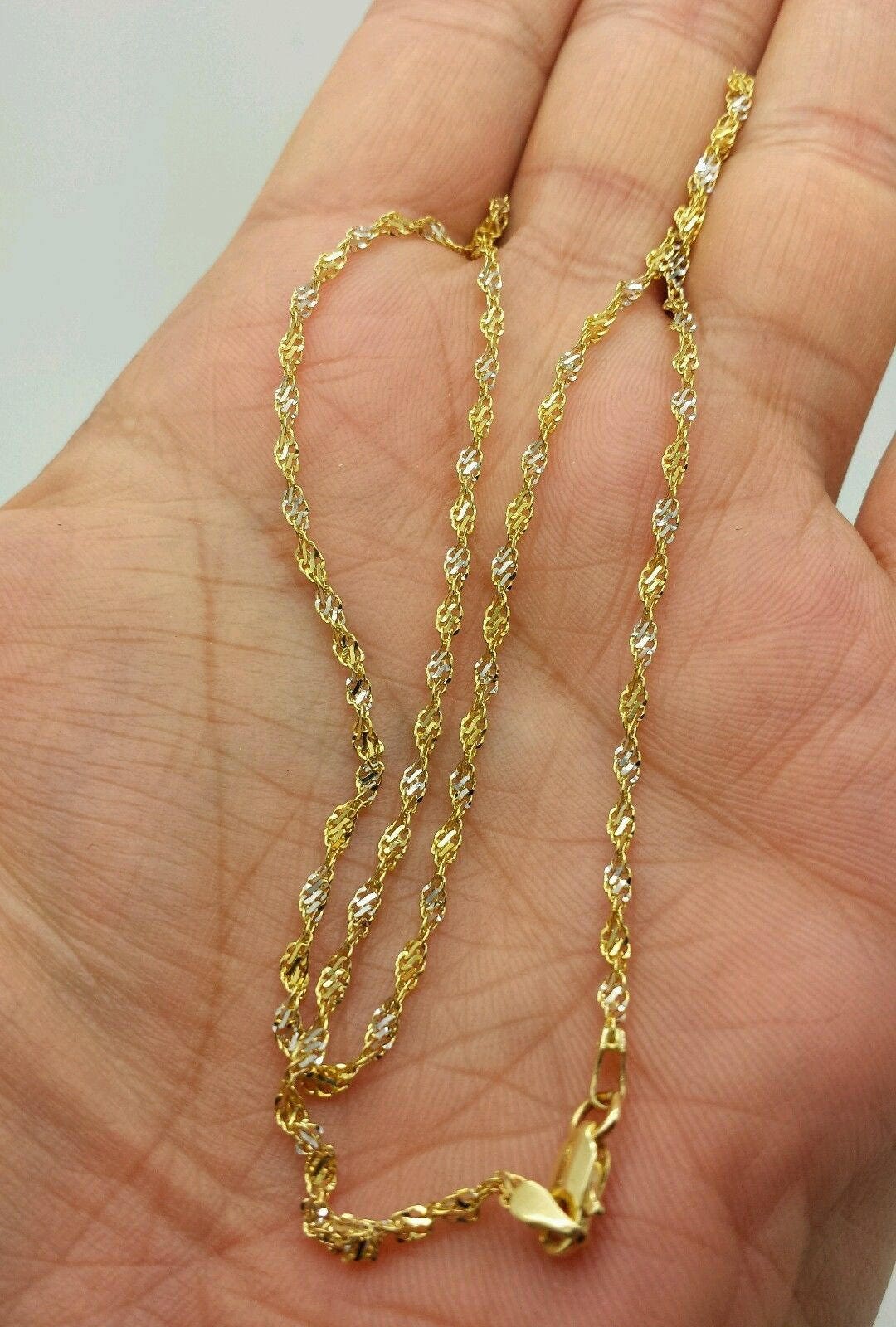 Solid 14k Yellow Gold White Gold 2.0mm Singapore Twist Chain Necklace Solid 14k Yellow Gold White Gold 2.0mm Singapore Twist Chain Necklace