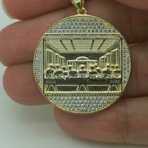 14K Gold over 925 Solid Sterling Silver CZ Micro Pave The Last Supper Charm Pendant, Religous Jewelry, Gift
