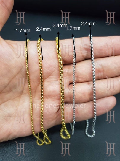 14k Yellow white Gold Round Box Link Necklace Pendant Chain 1.4mm