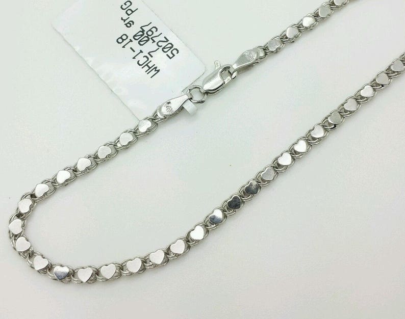 14k Solid White Gold Heart Link Bracelet Chain 7 2.9mm Women Mothers day Gift Sale