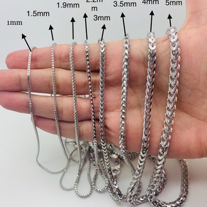 925 Solid Sterling Silver Rhodium Plated Square Box Franco Chain 1mm 1.5mm 1.9mm 2.2mm 3mm 3.5mm 4mm For Women,for Men,Best Selling, Sale