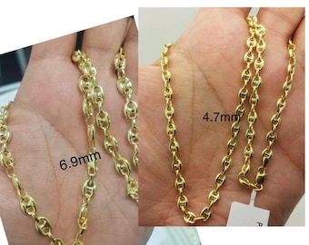 14k Yellow Gold Puffed Mariner Anchor Necklace, Mens Bracelet, Chain 4.7mm  6.9mm 11mm Gift/Best Selling Sale