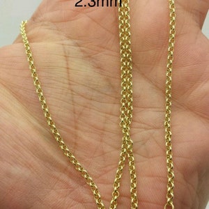 thumbnail image 2 of Real 10K Yellow Gold Polished Rolo Link Chain Necklace – 2.3mm Round – Choose Length 2 of 5