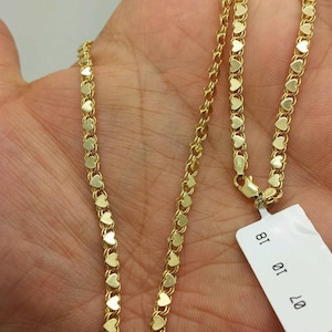 14k Solid Yellow Gold Heart Link Necklace Pendant Chain 18&quot; 3.3mm Sale