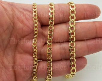 May include: Three gold chains of different widths, 4.4mm, 5.3mm, and 6.1mm, are displayed on a hand.