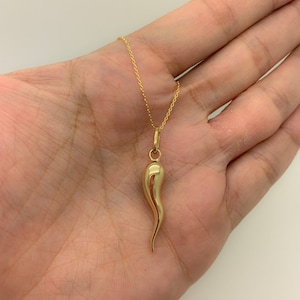 14k Gold Italian Horn Necklace,Italian Horn Charm, Gold Horn Necklace,Cornicello Charm,Everyday Gold Pendant,Hollow Gold Horn,Sale