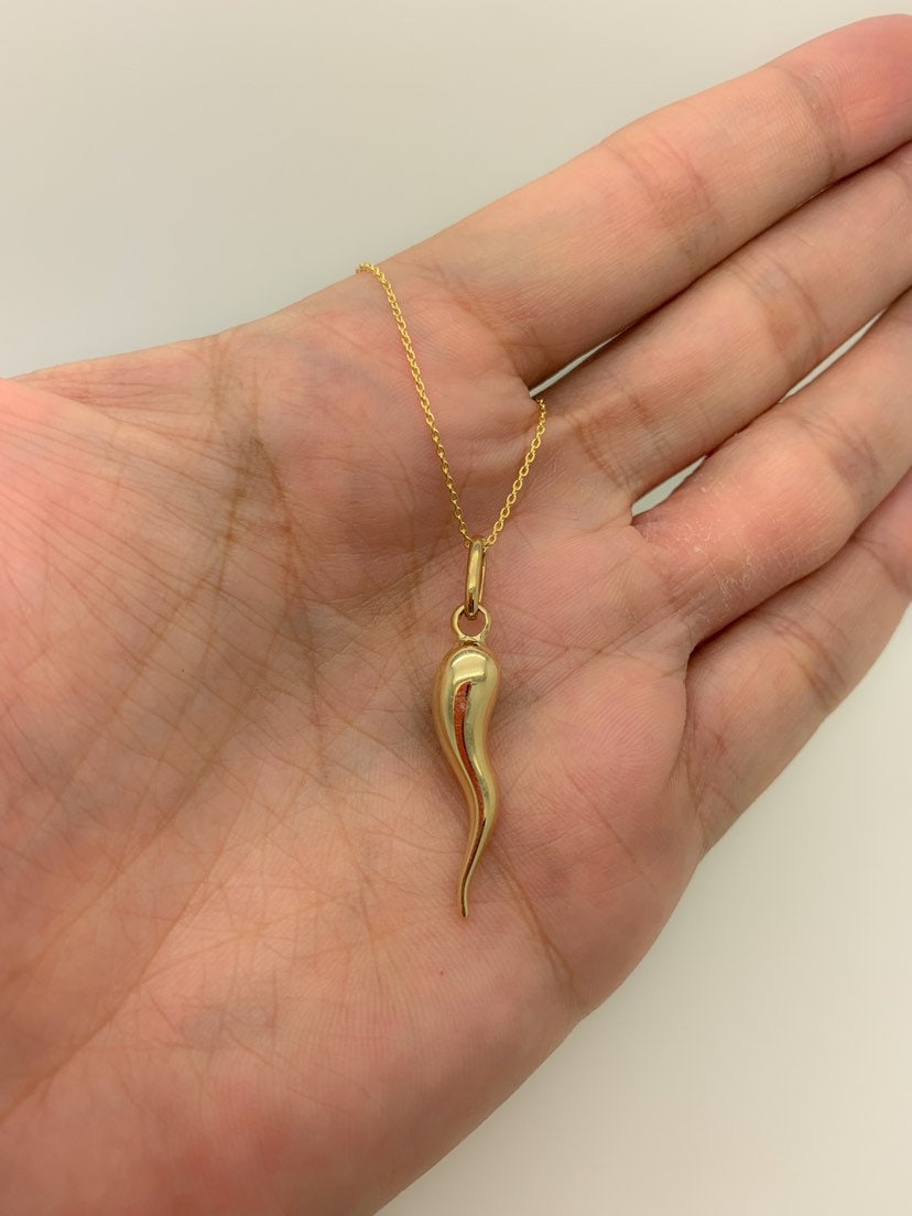 14k Gold Italian Horn Necklace italian Horn Charm Gold Horn Necklace cornicello Charm everyday Gold Pendant hollow Gold Horn sale Etsy UK