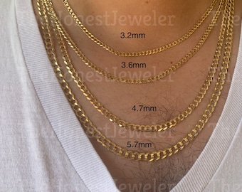 14k Solid Yellow Gold Cuban Chain Necklace, Cuban Curb Link Bracelet, Cuban Anklet, 2.6mm,3.2mm, 3.6mm, 4.7mm, 5.7mm/Best Selling Sale