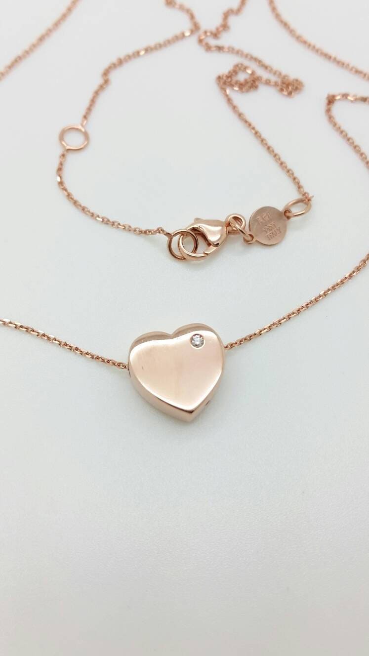 14k Italian Rose Gold Adjustable Heart Diamond Pendant Charm | Etsy