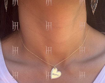 14k Gold Plated Slanted Heart Pendant Necklace, Engravable Pendant Necklace, Birthday Gift, Personalized Gift/Heart Charm,Gift for her