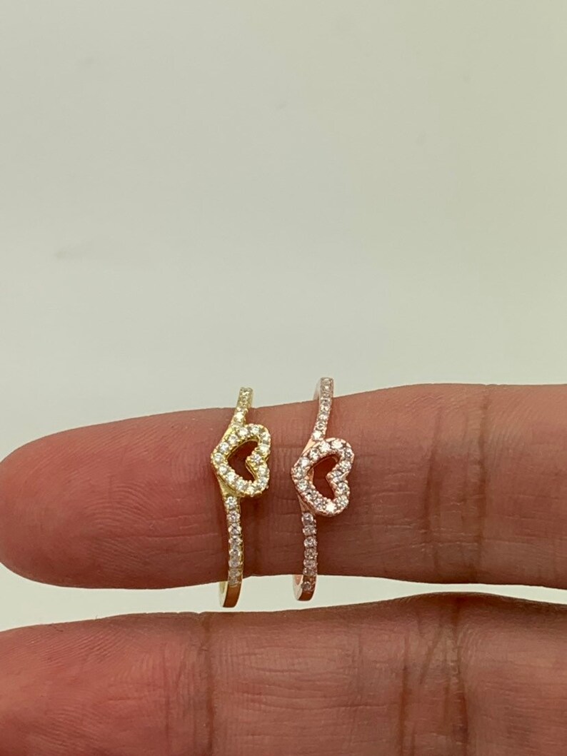 Thin Band Ring Gift for Girlfriend Everyday Ring,Bridesmaid Gift,Tiny Love Ring Dainty Ring 925 Solid Sterling Silver Mini Heart CZ Ring