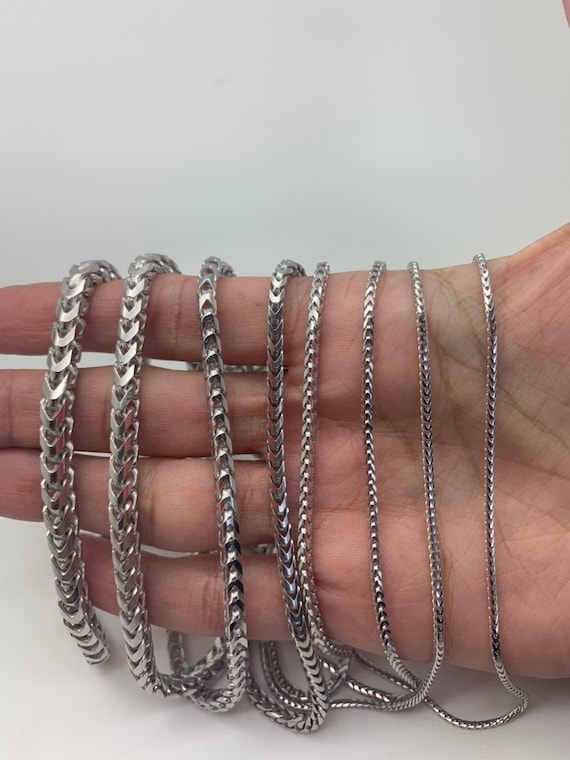 925 Solid Sterling Silver Rhodium Plated Square Box Franco Chain