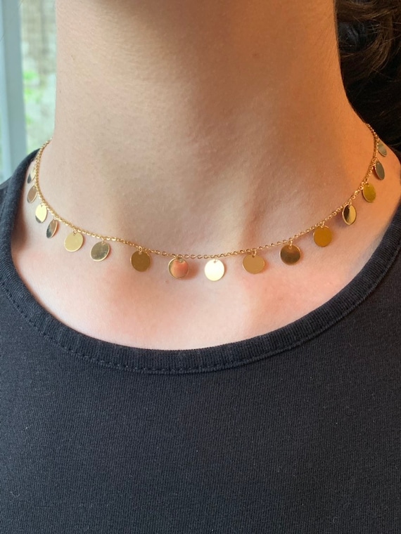 14k Yellow Gold Drop Disc Necklace 