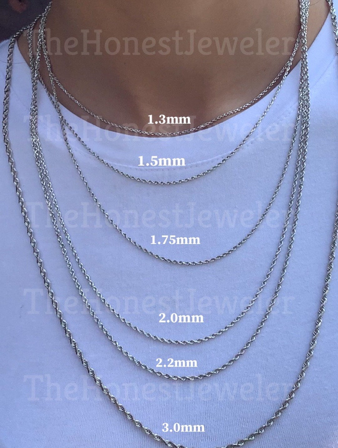 14k Solid White Gold Diamond Cut Twist Rope Chain Royal Rope