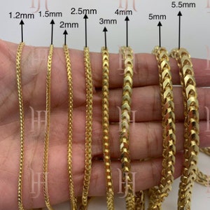 925 Silver 14k Gold Plated Square Box Franco Chain 1.2mm 1.5mm 2mm 2.5mm 3mm  4mm 5mm 5.5mm,Mens Chain, Everyday Chain,Gift,Sale