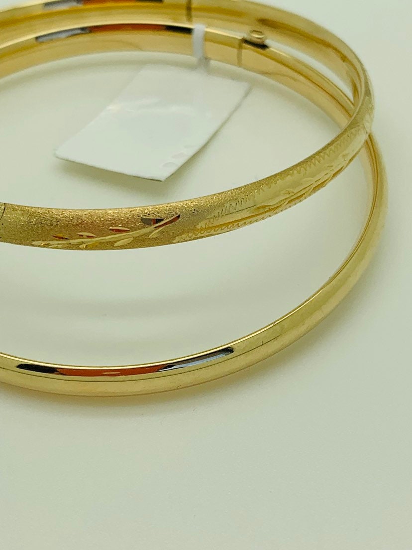10k Yellow Gold Hollow Bangle Bracelet Diamond Cut - Etsy