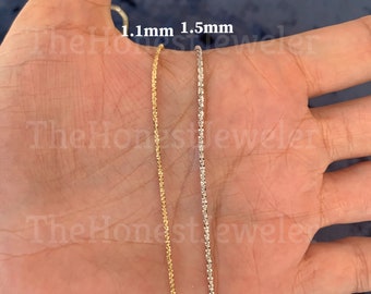 14k Solid Yellow, White or Rose Gold Diamond Cut Sparkle Necklace Chain, Glitter Chain Necklace, Diamond Cut Chain, 16"-20" 1.1mm,1.5mm Sale