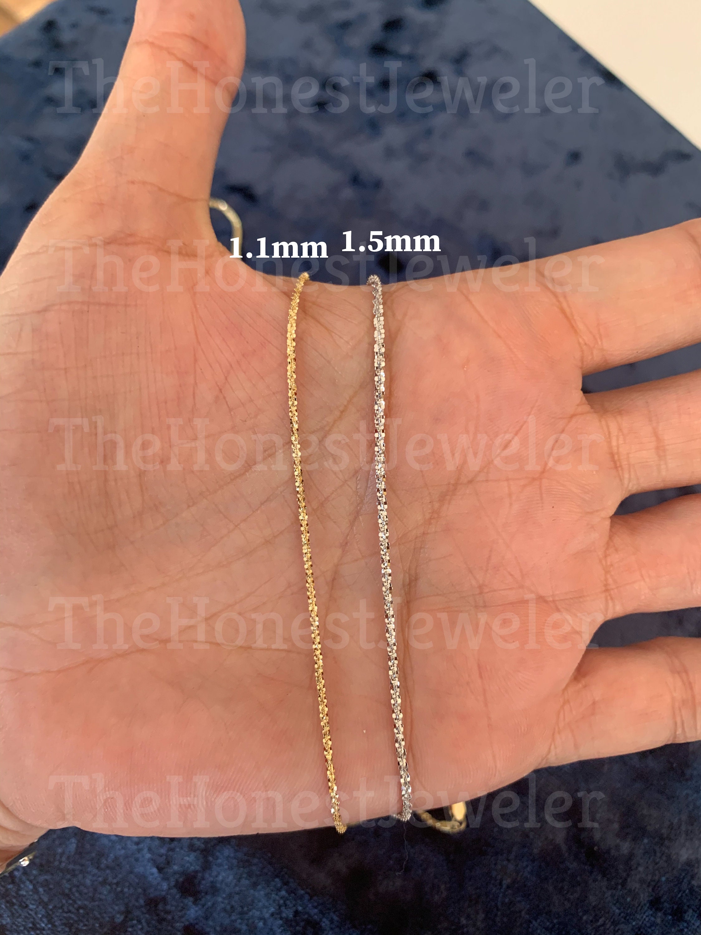 The Diamond Deal 14k SOLID Yellow or White Or Rose Gold 1.5mm Shiny Diamond  Cut PaperClip Link Chain Necklace for Pendants and Charms with L並行輸入品  レディースアクセサリー