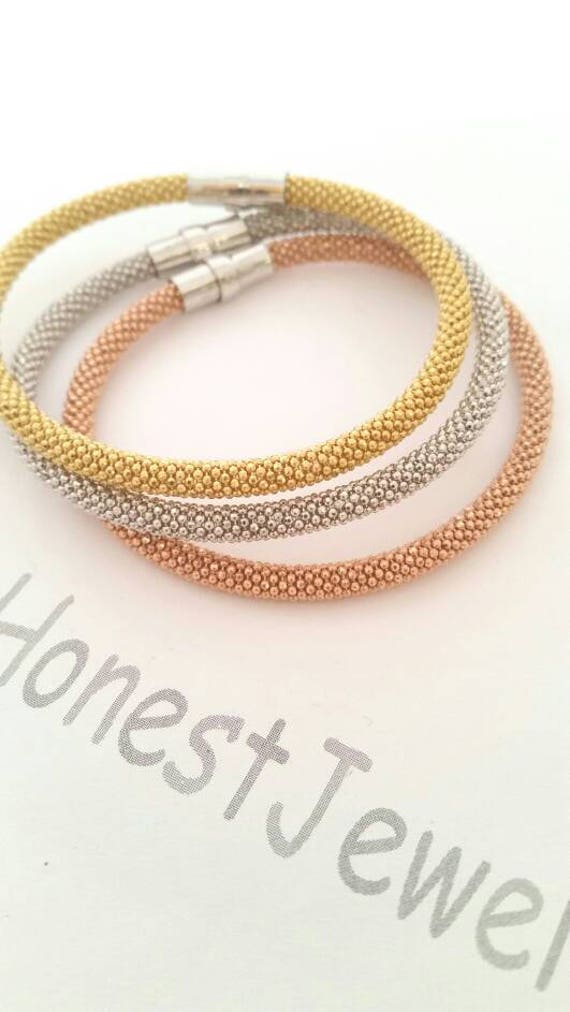Soft Bangle Twist Rope Bracelet 925 Sterling Silver Pink Gold Plated