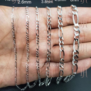 14k Solid White Gold Figaro Link Necklace, Figaro bracelet, Mens Chain,Figaro Chain, 1.9mm, 2.8mm, 3mm, 3.8mm, 4.6mm, 6mm Sale