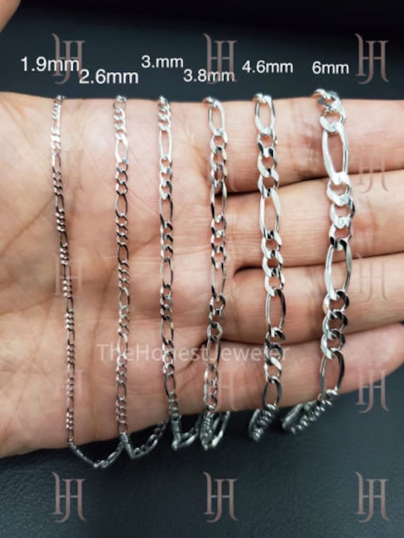 14k Solid White Gold Figaro Link Necklace Figaro Bracelet Mens