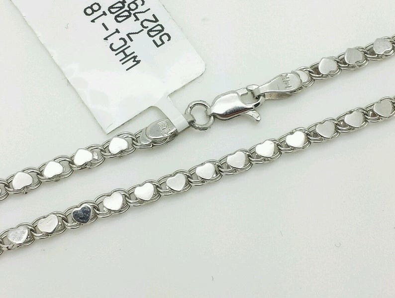 14k Solid White Gold Heart Link Bracelet Chain 7 2.9mm Women Mothers day Gift Sale