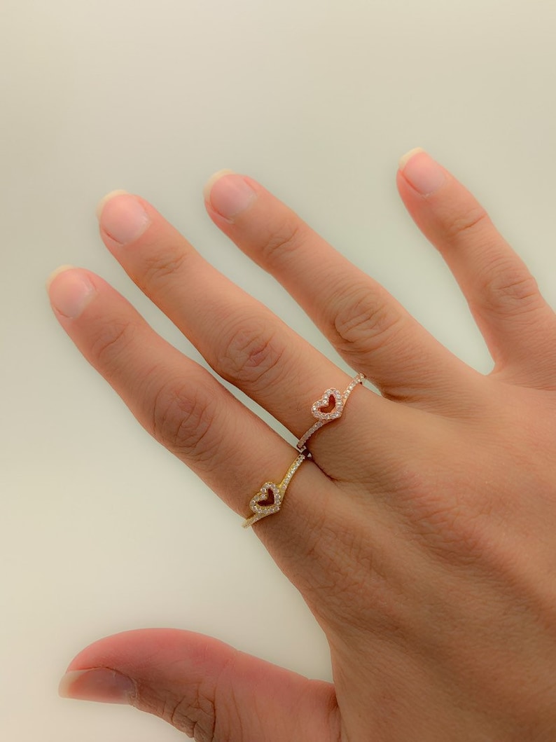 Thin Band Ring Gift for Girlfriend Everyday Ring,Bridesmaid Gift,Tiny Love Ring Dainty Ring 925 Solid Sterling Silver Mini Heart CZ Ring