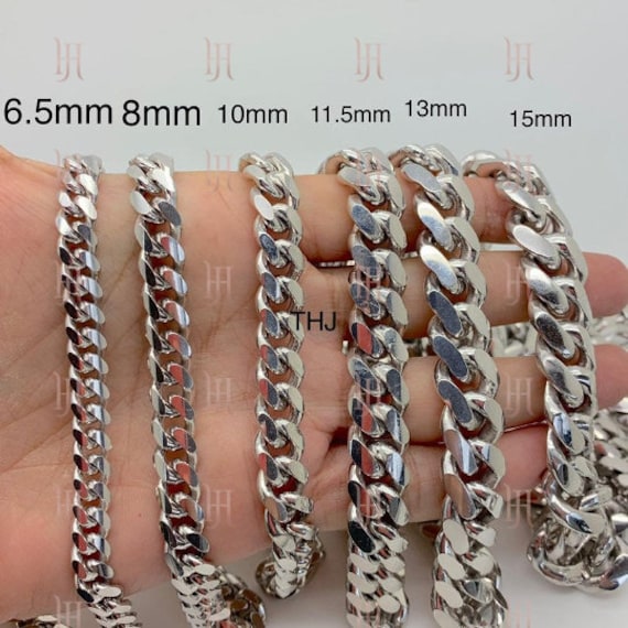 925 Solid Silver Miami Cuban Chain,silver Rhodium Curb Necklace