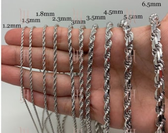925 Solid Silver Rhodium Plated Twist Rope Chain,1.2mm 1.5mm 1.8mm 2.3mm 3mm 3.5mm 4mm 4.5mm 5.5mm 6.5mm,Everyday Chain, Gift, Sale