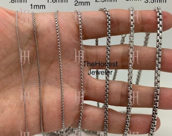 Silver Round box Chain, 925 Solid Silver Round Box Necklace,Italian Silver Necklace, .8mm,1mm,1.6mm,2mm,2.5mm,3mm,3.5mm,Sale