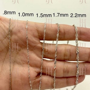 14k Solid White Gold Diamond Cut Singapore Twist Necklace Chain 0.8mm,1mm,1.5mm,1.7mm,2.2mm Sale
