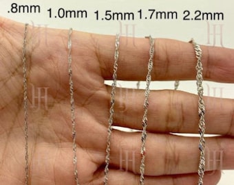 14k Solid White Gold Diamond Cut Singapore Twist Necklace Chain 0.8mm,1mm,1.5mm,1.7mm,2.2mm Sale