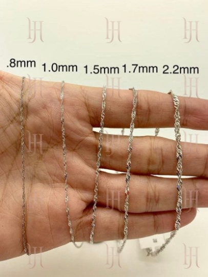 Collana Catena Singapore In Oro Bianco 10K, Larghezza 1.7 Mm, Lunghezza 40,6/45,7/50,8 Cm, Con Chiusura A Scatto, In Scatola Regalo