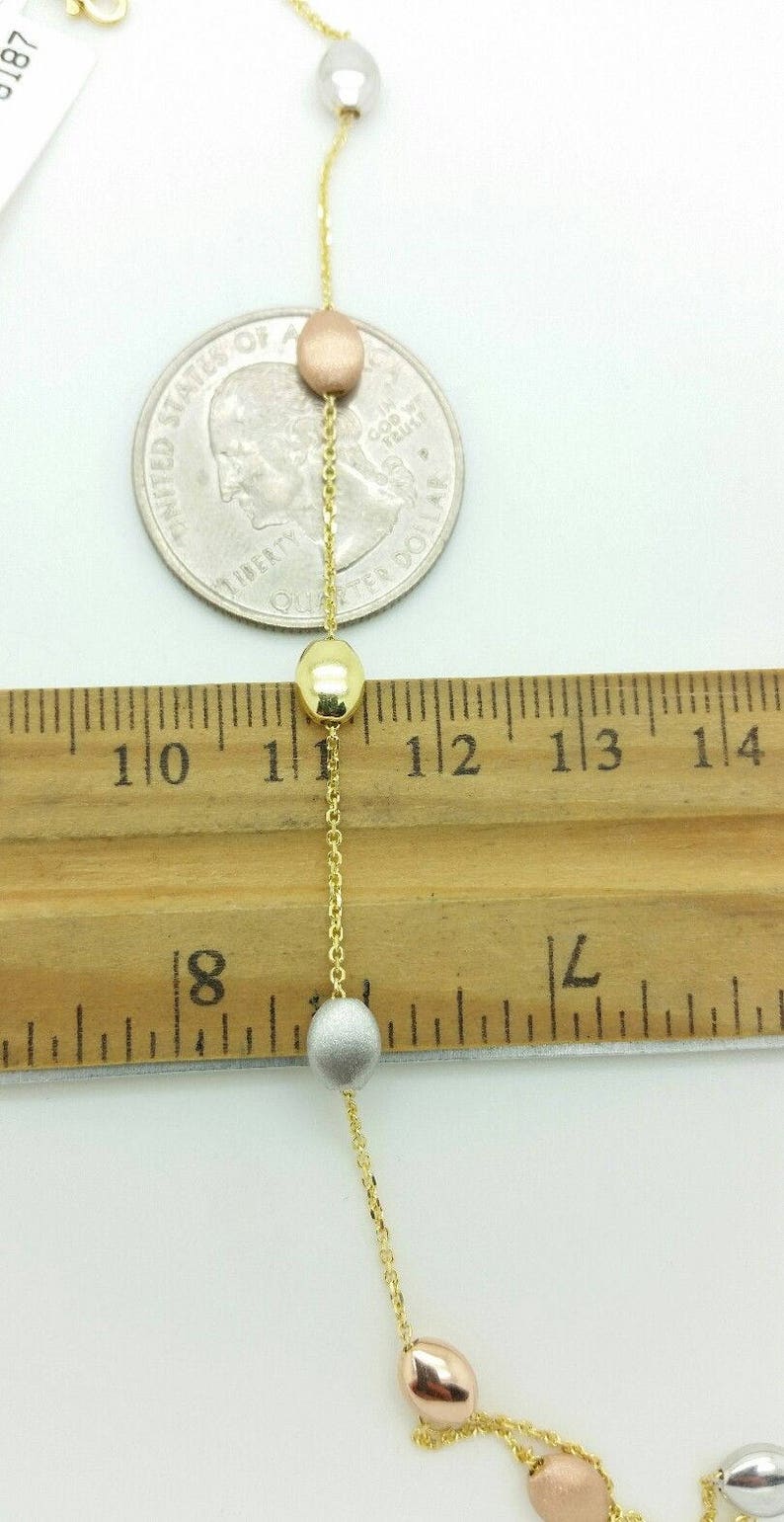 14k White Yellow Rose Gold Tri Color Pebble Cable Chain Anklet 10 Sale Summer Anklet Best Selling image 4