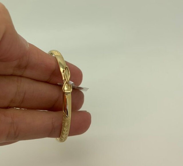 10K Solid Yellow Gold Baby Bangle Braceletdiamond Cut - Etsy