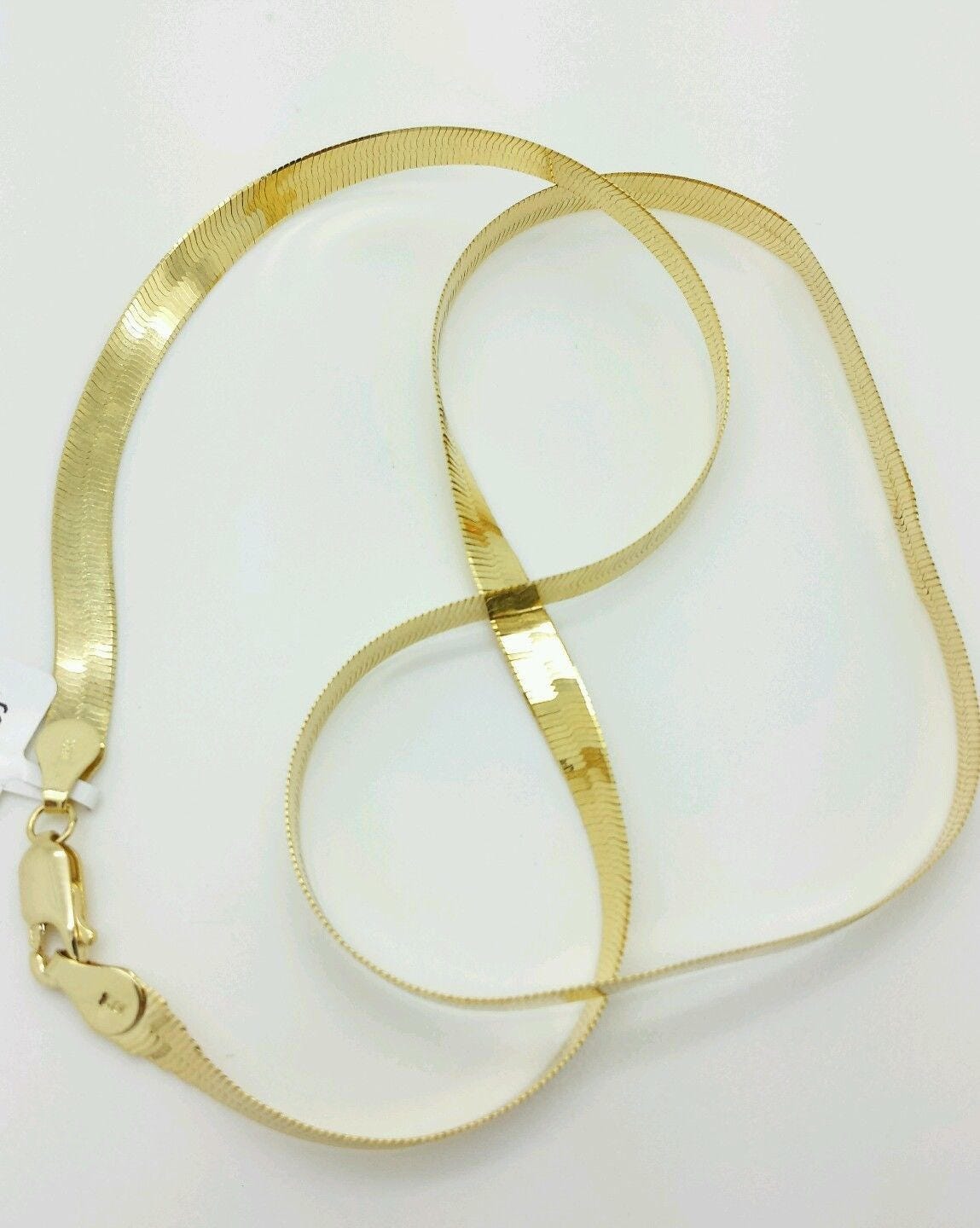 Real 10K Yellow Gold High Polished Herringbone Bracelet - 4mm - Lobster Clasp 7-8 Inch