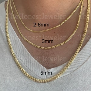 14k Solid Yellow Gold Tight Link Miami Cuban Chain,Miami Cuban Bracelet 8.5&quot;-26&quot; 2.6mm,3mm, 3.9mm, 5mm Fathers Day Gift/For him/Best Selling