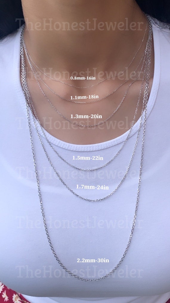 14k Solid White Gold Cable Chain, Diamond Cut Necklace Pendant