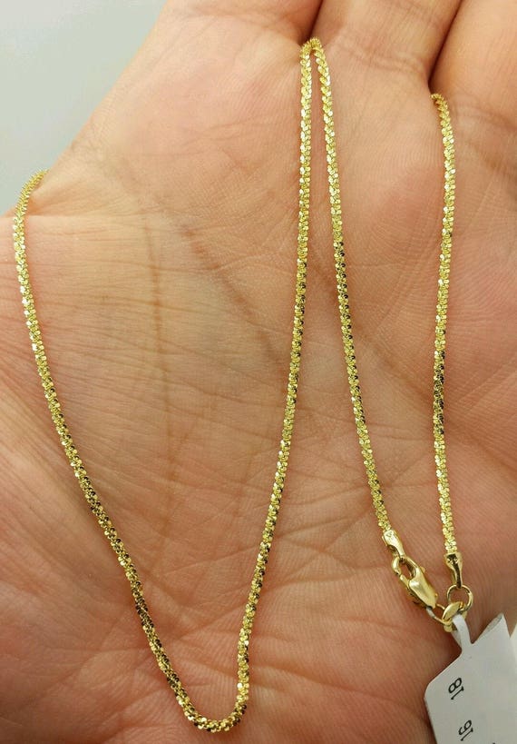 14K 1.1mm Solid White Gold Diamond Cut Sparkle Necklace Chain High Quality Gold