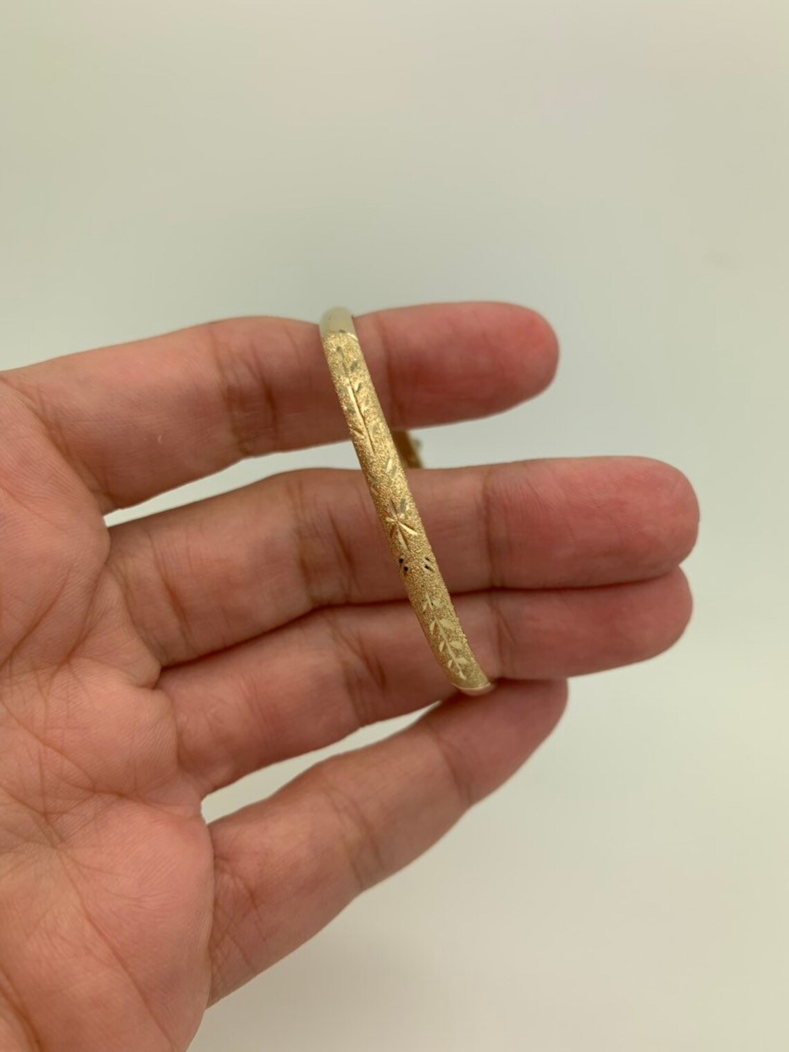 10K Solid Yellow Gold Baby Bangle Braceletdiamond Cut Etsy