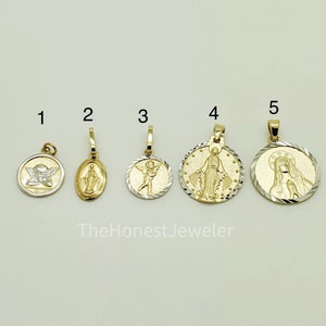 14k Solid Yellow Gold Religious Pendant, Religious Charm, Virgin Mary Pendant, Angel Pendant, Diamond cut Jesus Charm,Religious Jewelry