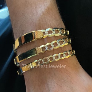 14k Solid Yellow Gold Cuban Pave Men&#39;s ID Bracelet,Custom Name Bracelet,Personalized Gift,ForMen,Fathers Day Gift
