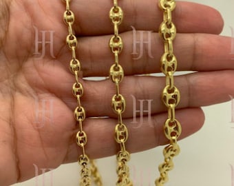 14k Gold Plated Puffed Mariner Link Chain,Solid Silver Chain, Link Necklace, Everyday Chain,Thick Chain,Gift, 4.5mm 5.7mm 7mm