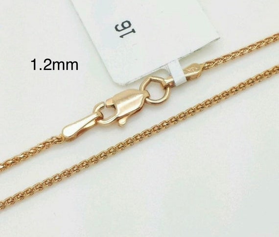 Real 18K Yellow Solid Gold Necklace Women Wheat Link 1.2mm Lucky Chain 18L