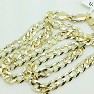 14k Solid Yellow Gold Cuban Curb Link Necklace Chain, Mens Cuban ...