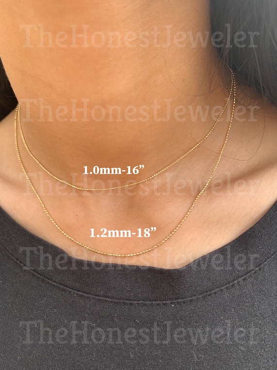 14k Solid White or Yellow Gold Diamond Cut Bead Chain Necklace