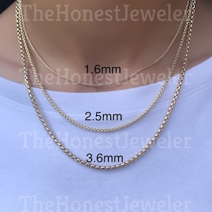 14k Solid Yellow Gold Round Box Chain, Link Chain, 1.6mm, 2.5mm, 3.6mm, Sale