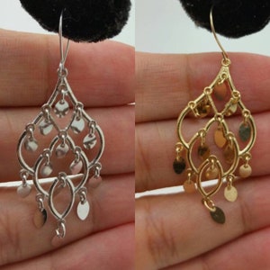10K Yellow White Gold Chandelier Dangle Drop Earrings, Gift for Her, Birthday Gift, Valentine&#39;s Day Gift